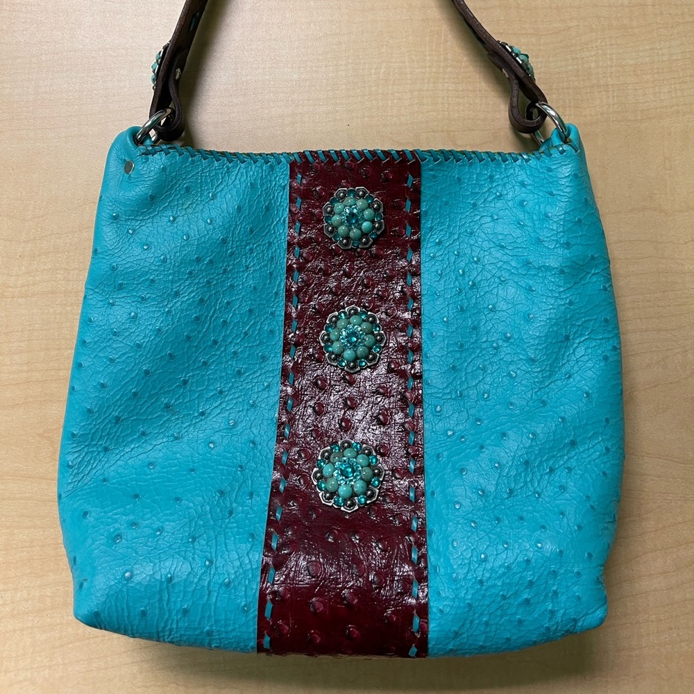 Hand crafted turquoise and maroon western bag